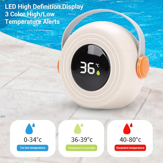 BRRNOO Baby Bath Thermometer Cute Speaker Shape LED Digital Thermometer Toy for Infant Toddler Bathtub Swimming Pool Safe Comfortable Temperature Monitoring Device (Beige)
