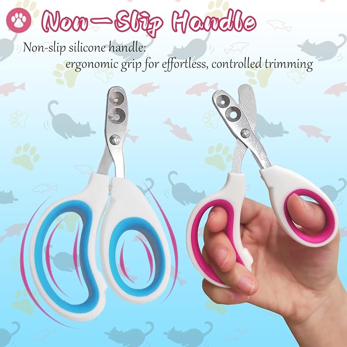 2Pcs Pet Nail Clippers Dog Cat Nail Clipper with Guard - Avoid Over Cutting, Cat Claw Trimmers for Rabbits Kittens Guinea Pigs Puppies and Small Animals, Non-Slip Handle & Stainless Steel Blades