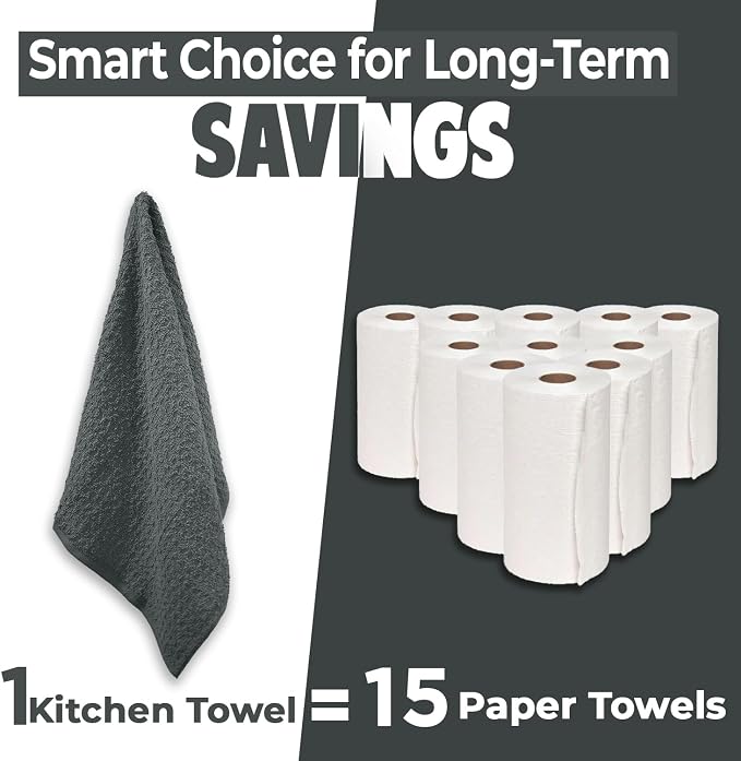 DAN RIVER Premium Grey Kitchen Towels - [Pack of 12] 100% Cotton (16x 26 Inches) -Super Soft, Highly Absorbent Hand Towels, Quick Dry, Dish Towels, Tea and Bar Towels Set
