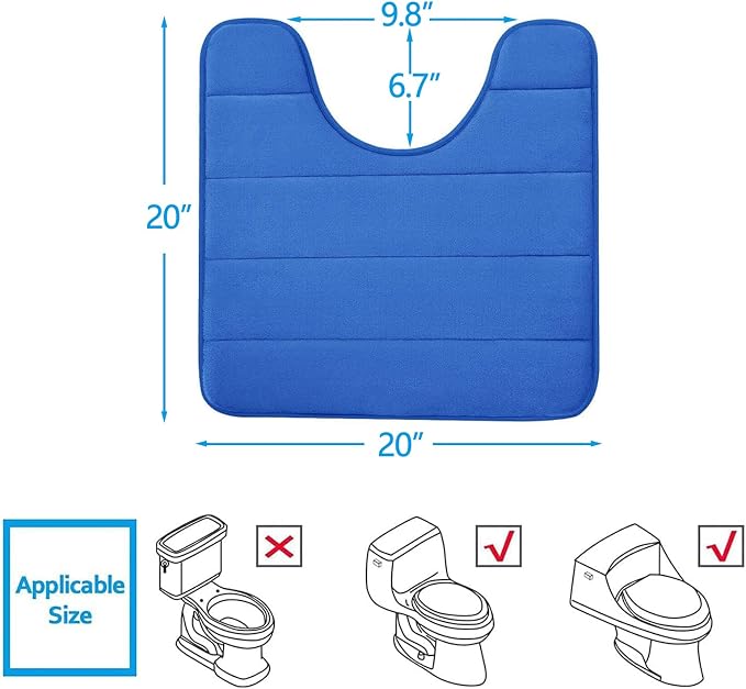Buganda Memory Foam U-Shaped Contour Toilet Rugs, Absorbent, Thick Soft Washable Bathroom Mat, Floor Carpet Bath Rugs Mat for Toilet Base (20" x 20", Royal Blue)
