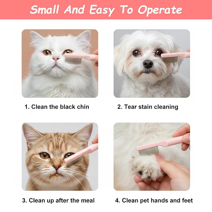 Stainless Steel Dog Eye Comb – Tear Stain Remover for Small Pets | Round-tip teeth for gentle detangling. Removes eye mucus, crust & fleas. Ideal for Yorkie, Shih Tzu, Maltese, Pomeranian