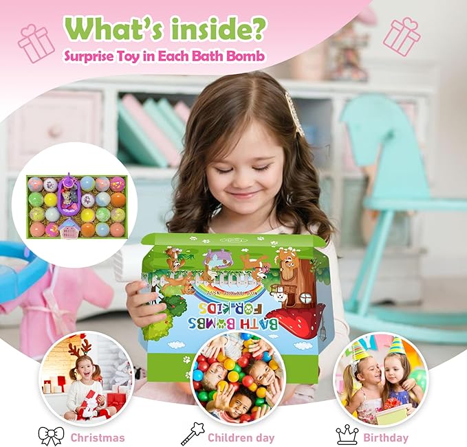Bath Bombs for Kids with Surprise Toys Inside, 20 Pack Kids Bath Bombs with Puppy Dolls & Dog Pretend Playset Bath Toys, Child-Safe Bubble Bath Fizzies, Birthday Christmas Gift Set