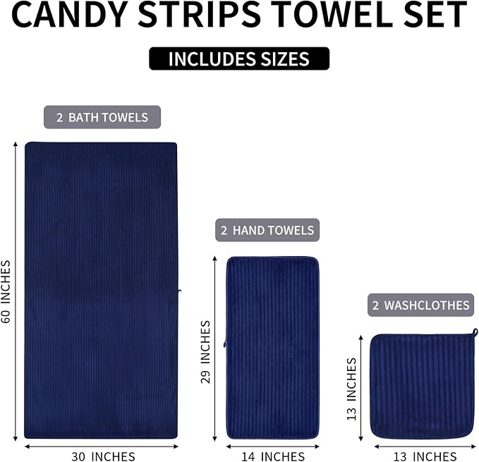 6-Piece Bath Towel Set(30"x60"), 2 Extra Large Bath Towel Sheets, 2 Hand Towels and 2 Washcloths - Highly Absorbent Quick Dry Microfiber,Ultra Soft Towel Set for Bathroom (Navy Blue)