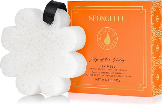 Spongellé Lily of The Valley Wild Flower Bath Sponge with Box for Mothers Day Gift | Built-in Body Wash & Body Scrubber, Shower Loofah Sponge for Women | 14+ uses