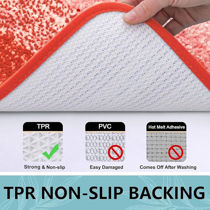 Arotive Microfiber Bathroom Rugs, Shaggy Soft and Absorbent Contour Toilet Rugs, Thick Plush Machine Washable Dry Bath Mats for Toilet Base, 24x16, Coral, Rectangular