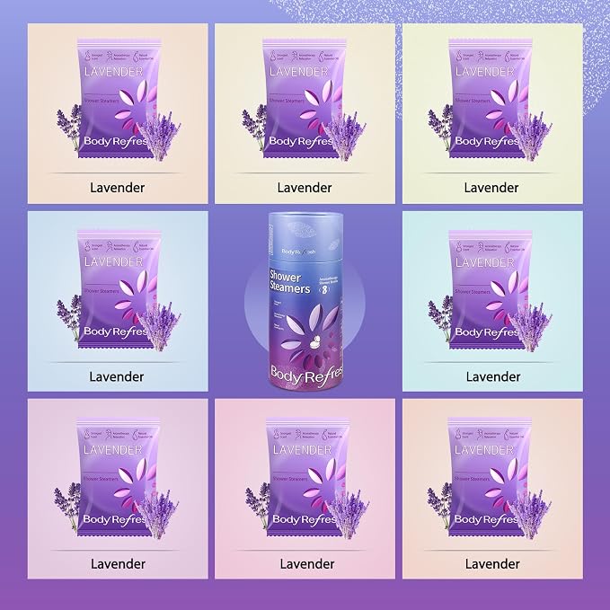 BodyRefresh Lavender Shower Steamers Aromatherapy 8 Pack - Birthday Gifts for Women Mom Wife, Shower Bombs with Essentials Oil for Home Spa Relaxation Self Care