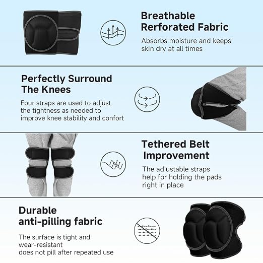 Knee Pads, Thick Sponge Anti-slip, Collision Avoidance Knee Pads, for Gardening Maintain， Running, Mountaineering, House Working (Black, Large)