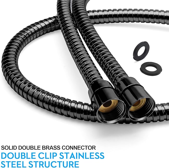 Blissland Shower Hose Extra Long 79 Inches Handheld Shower Head Hose with Brass Insert and Nut - Durable and Flexible(Matte Black)