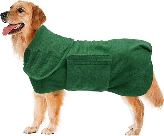 Geyecete Dog Drying Coat - Super Absorbent Pet Dog Cat Bath Robe Towel, Microfibre Fast Drying Towel, Luxuriously Soft - Green - L