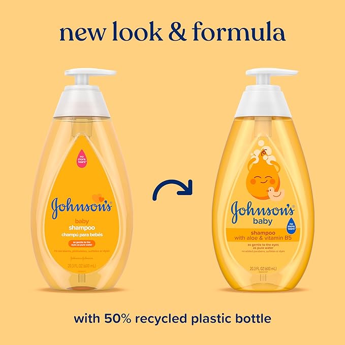 Johnson's Baby Shampoo with Aloe Vera & Vitamin B5, Tear Free, Newborn Essentials, No added Parabens & Sulfates, Hypoallergenic, Baby Essentials, 20.3 fl. oz