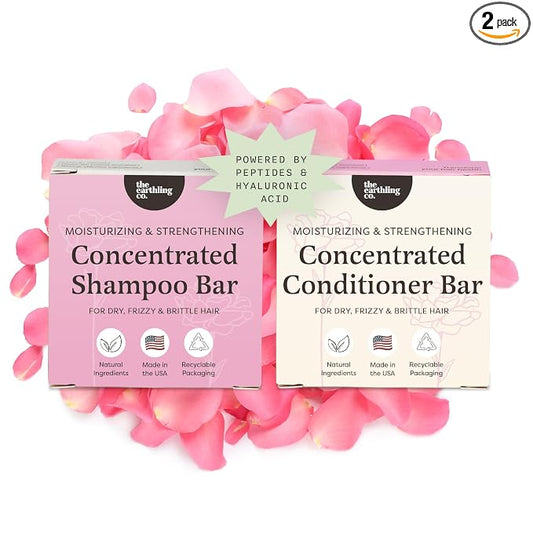 The Earthling Co. Moisturizing Peptide Shampoo & Conditioner Bar Set For Hair Growth, Strength, Repair & Split Ends - Sulfate & Paraben Free for Dryness, Damage & Frizz - Made in USA (Rosy Jasmine)