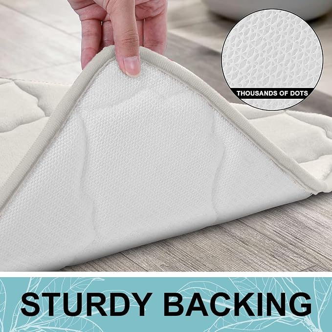 OLANLY Memory Foam Bath Mat Rug 44x24, Ultra Soft and Absorbent Bathroom Rugs, Non-Slip, Comfortable, Machine Washable Bath Carpet for Bathroom Floor, Tub, Shower and Home Decor Accessories, Cream