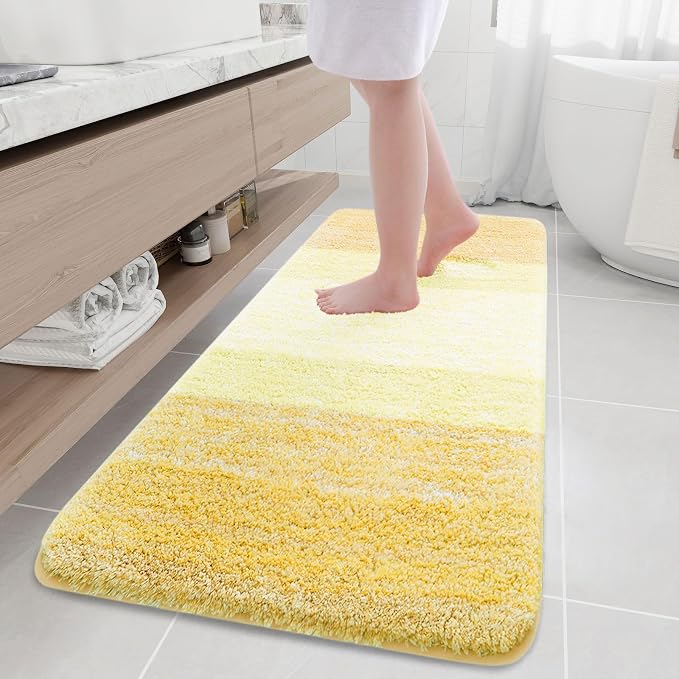 Arotive Microfiber Bathroom Rugs, Shaggy Soft and Absorbent Bath Rug, Thick Plush Machine Washable Dry Bath Mats for Bathroom, Tub and Shower, 70x24, Light Yellow, Rectangular