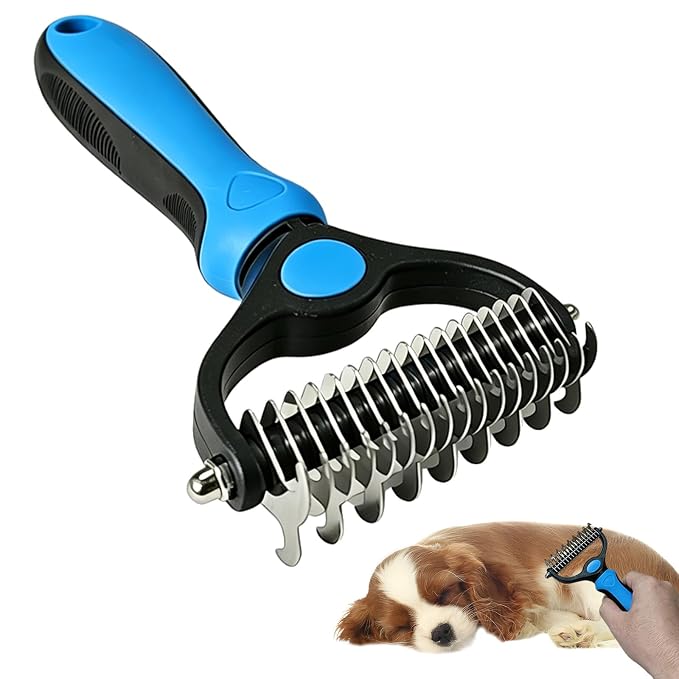 Dematting Dog Brush, Double Sided Undercoat Rake Pet Detangling Comb for Dogs and Cats, Pet Pro Grooming Tool for Tangles Knots Long Fur