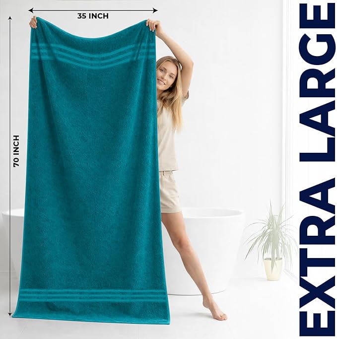 DAN RIVER 2 Pack Luxury Bath Sheets 35x70, 600 GSM, Soft & Quick Dry 100% Ring Spun Cotton Towels Ideal for Hotels, Spas, Gyms & Salons Extra Large, Teal
