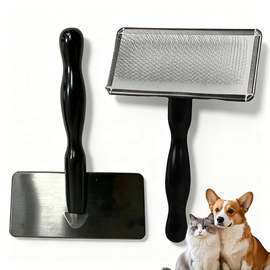 Large Pet Slicker Brush for Dogs&Cats 6.34in/16.1cm | 12mm Stainless Steel Pins,Solid Wood Handle,Small Dog Slicker Brush Grooming Tool,Effectively Remove Loose Fur Tangles Knots