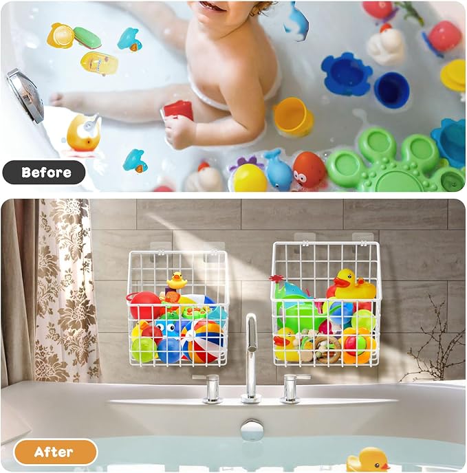 Greentainer 2 Pack Bath Toy Storage Organizer, Large Rustproof Metal Wire Basket, Wall Mounted Hanging Bathtub Holder, Bathroom Shower Caddy for Tub Toys & Toiletries