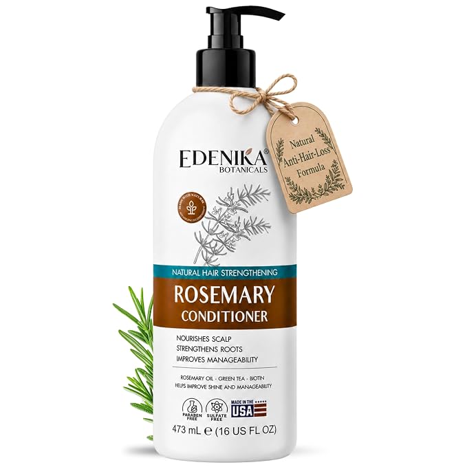Edenika Botanicals Rosemary Oil Conditioner Treatment with Biotin for Thinning Hair, Anti-Hair Loss, Detangling, Nourishing & Strengthening, Women & Men, Sulfate-Free, Organic, 16 fl oz