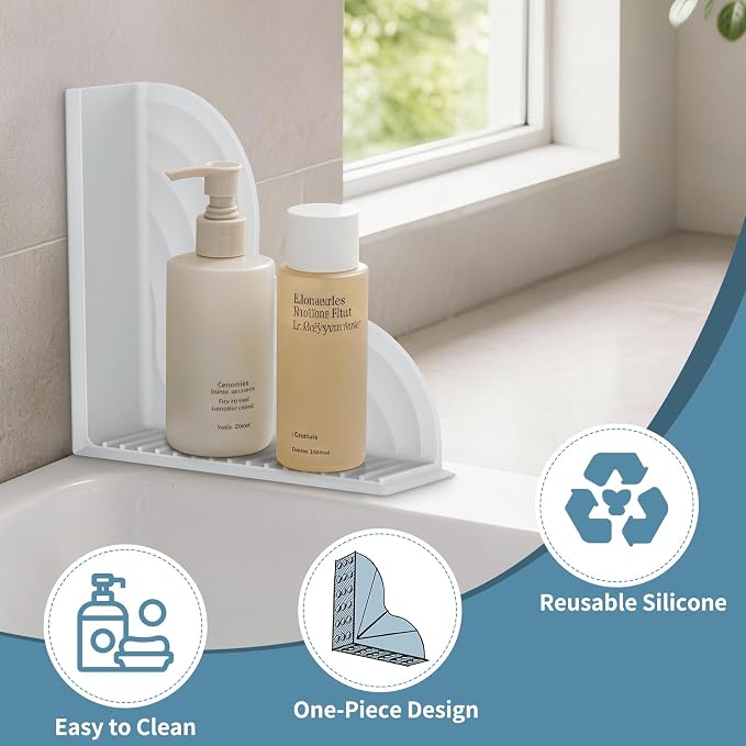 SOANNY Shower Splash Guard for Bathtub, Silicone Water Guard 2 Pack | No-adhesive silicone shower barrier with suction cups, reusable water stopper for bathtub corners and splash protection
