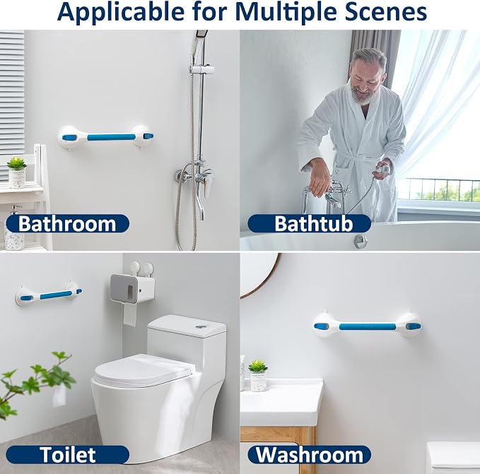 TAILI Shower Grab Bar Suction Grab Bars for Bathtubs and Showers, Heavy Duty Bath Handle Removable Bath Handrails for Seniors and Elderly, Bathroom Safety Grip No Drilling Waterproof,Blue,G9