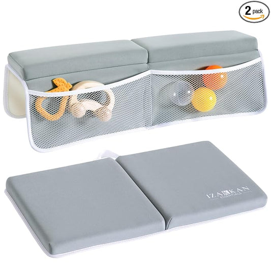 Bath Kneeler and Elbow Rest Pad Set - 1.5" Thick Baby Bath Kneeler - Non-Slip Bathtub Kneeler and Elbow Rest Set with Toy Organizer - Machine Washable Bath Kneeling Pad (Grey)