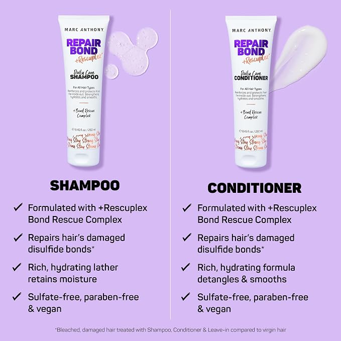 Marc Anthony Repairing Shampoo & Conditioner Set - Rescuplex Bond Repair, Strengthens Hair, Eliminates Frizz & Flyaways, Revives Dry & Damaged Hair