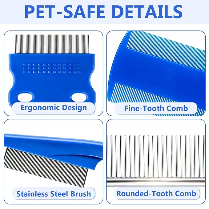 7 Pack Pet Grooming Comb Set for Dogs & Cats, Stainless Steel Rounded Teeth Combs, Detangling Comb, Flea Comb, Tear Stain Remover, Eye Hair Grooming Tools for Small Medium Large Pets