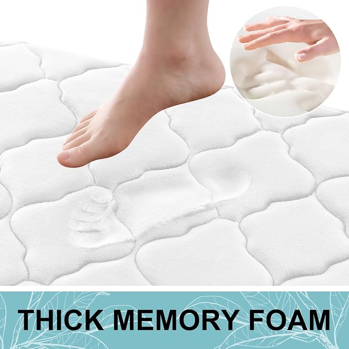 OLANLY Memory Foam Bath Mat Rug 47x17, Ultra Soft and Absorbent Bathroom Rugs, Non-Slip, Comfortable, Machine Washable Bath Carpet for Bathroom Floor, Tub, Shower and Home Decor Accessories, White