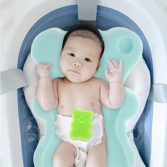 Totority Newborn Bath Seat Baby Bath Pad with Sponge Support Non Slip Baby Support for Tub and Sink Breathable Machine Washable Infant Sponge Mat 19.68 X 11.81 X 1.57 in