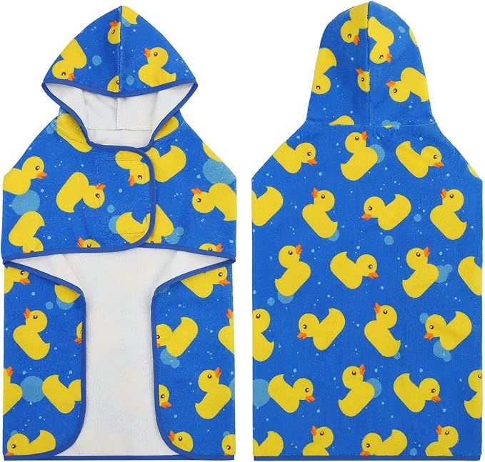 HDE Dog Bathrobe Super Absorbent Quick Drying Puppy Towel Wrap Coat Adjustable After Bath Robes with Hood for Dog Sizes S-XXL Blue Rubber Ducks XL