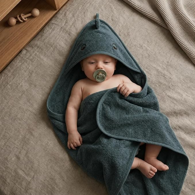 Hooded Baby Towel – 100% Organic Cotton Baby Bath Towels – Baby Boy Newborn Essentials - Super-Soft and Absorbent. (Dino - Tradewins)