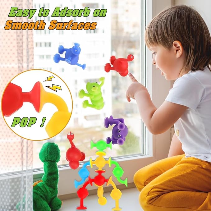Suction Cup Toys, Bath Toys for Kids Ages 3-5 4-8, Travel Toy Mold Free Sensory Fidget Toys Airplane Toys for Boys Girls Toddlers 1-3 Egg Container (Small)