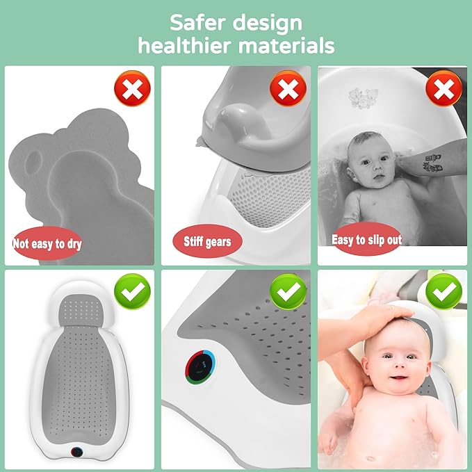 babove Baby Bath Support | Newborn Bathtub,Ideal for Babies Less Than 6 Months Old with Thermometer Baby Bather, Baby tubs for Baby tubs for Newborn Essentials Must Haves-Baby tub (Gray)