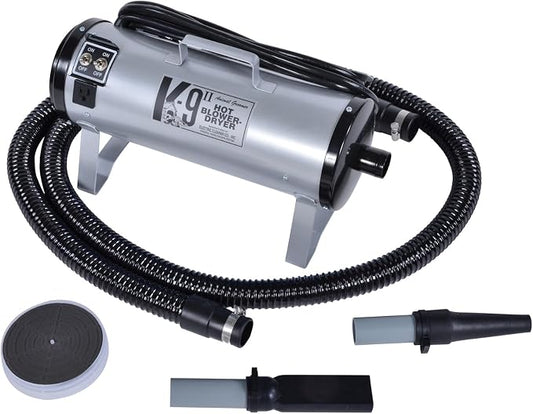 Electric Cleaner Company K9 II Dog Blow Dryer - High Power Grooming Dryer, Heavy Duty, 10' Hose, Deshedding, Silver