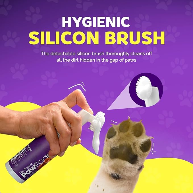 Pet Paw Cleaner for Dogs and Cats - PawFoam Pet Paw Cleaner Foam to Clean, Moisturize, Soften and Protect Paws | Gentle Dog Feet Cleaner with Silicone Dog Paw Washer Brush | 5FL OZ (1)