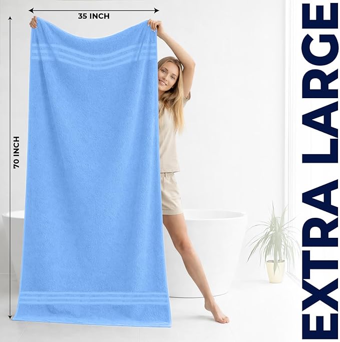 DAN RIVER 2 Pack Luxury Bath Sheets 35x70, 600 GSM, Soft & Quick Dry 100% Ring Spun Cotton Towels Ideal for Hotels, Spas, Gyms & Salons Extra Large, Medium Blue