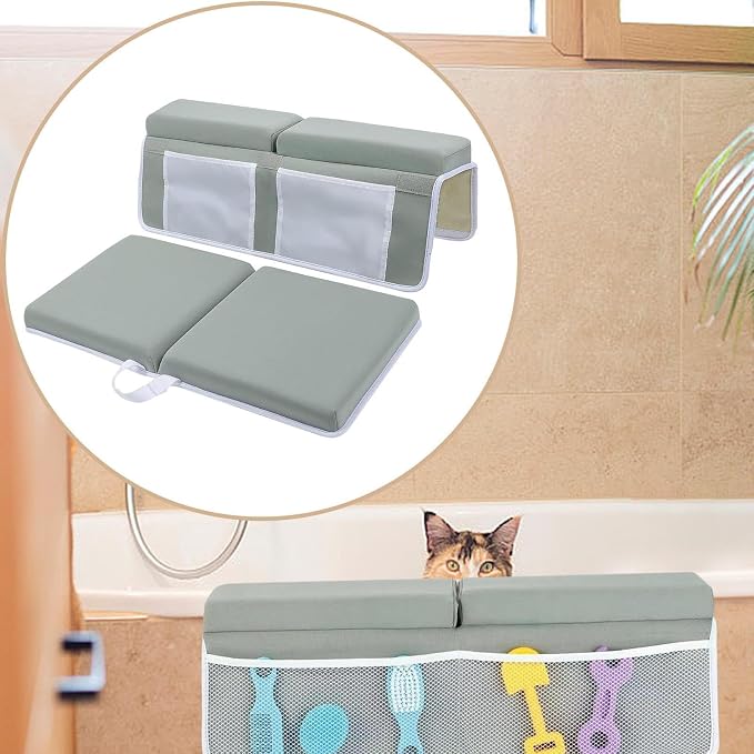 Bath Kneeler and Elbow Rest Pad Set, 3.8cm Thick Neoprene with Toy Pockets, Non-Slip Bath Kneeling Pad for Bathing Kids and Pets
