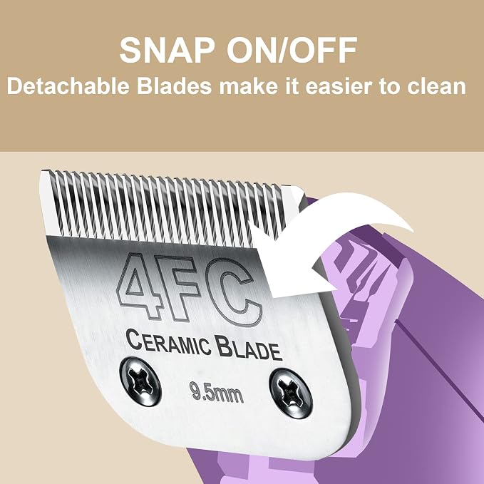 4FC Detachable Dog Blades Compatible with Andis/Oster A5 Grooming | Compatible with wahl km10 dog clipper,Cut Length 3/8"(9.5mm),Made of Ceramic Blade & Stainless Steel Blade,2 PACK