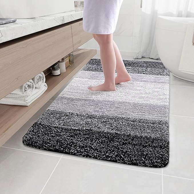 Arotive Microfiber Bathroom Rugs, Shaggy Soft and Absorbent Bath Rug, Thick Plush Machine Washable Dry Bath Mats for Bathroom, Tub and Shower, 47x32, Black, Rectangular