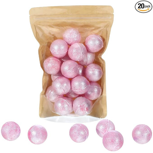Demissle 20 Pcs 0.53 oz Bath Bombs Bath Fizzies Mini Bath Balls for Women Relaxing Refreshing Bath Bombs Gift Set with Glitter for Bubble Spa(Pink)