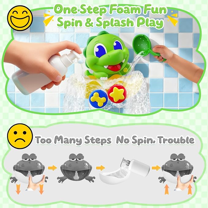 Dinosaur Baby Bath Toys for 1 2 3 Year Old Boys, Dino Bath Bubble Machine with Rainbow Lights & Water Scoop,Fun Toddler Toys Baby Shower Bathtub Toys Birthday Gifts for Kids Age 1-3 Year Old