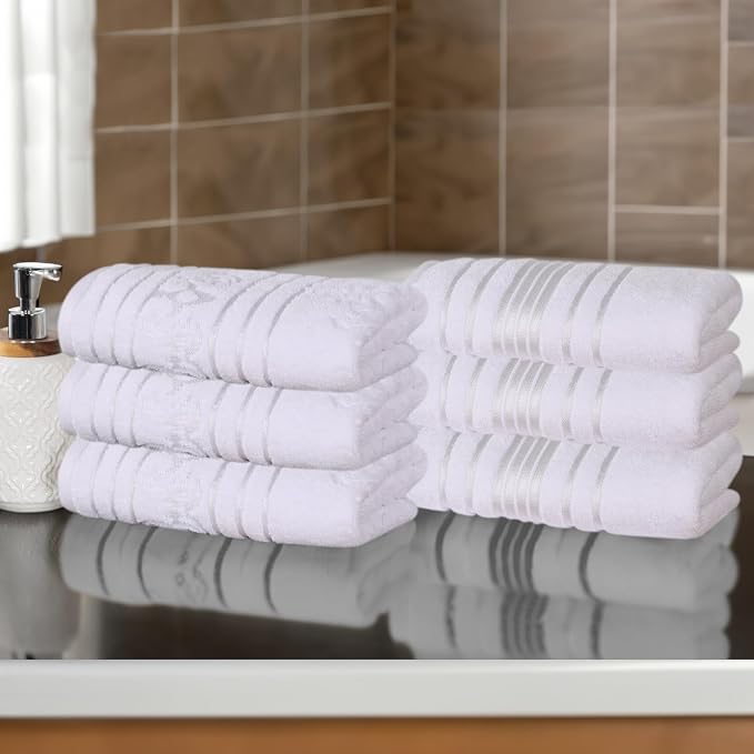 Superior Cotton Hand Towel Set, Small Towels, Plush Soft Absorbent Bathroom Basics, Home Essentials, Spa, Salon, Hotel, Kitchen, Luxury Quick Drying, Zero Twist Assorted Floral Set of 6, White