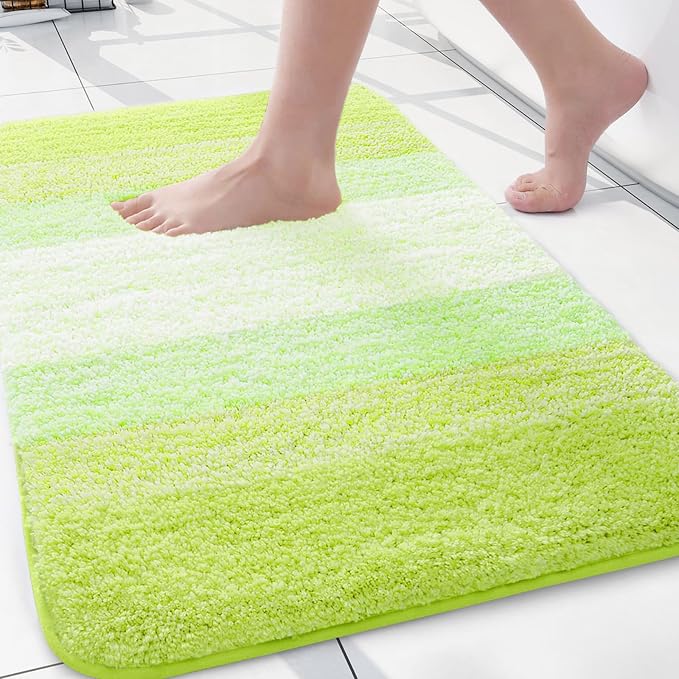 Arotive Microfiber Bathroom Rugs, Shaggy Soft and Absorbent Contour Toilet Rugs, Thick Plush Machine Washable Dry Bath Mats for Toilet Base, 24x16, Light Green, Rectangular