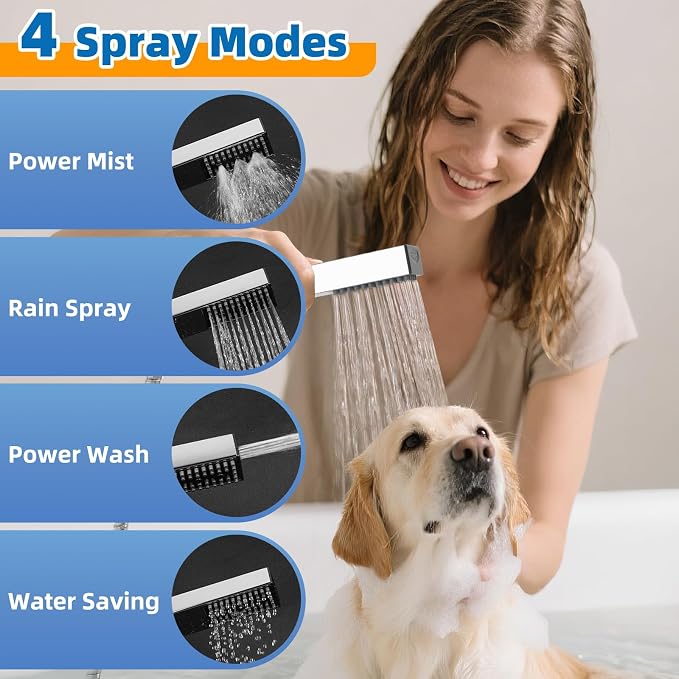 Hibbent cUPC Certified All Metal Dog Sprayer Attachment Set, Stainless Steel Pet Shower Sprayer for Dog Washing & Bathing, 4 Sprays Handheld with Pause Mode, Brass Shower Arm Diverter &119" Hose