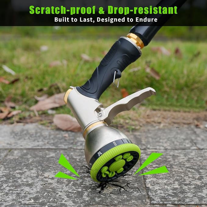 Besiter Garden Nozzle Sprayer, High Pressure Metal Water Hose Sprayer with 9 Watering Patterns, Heavy Duty Sprayer for Washing Cars, Watering Plants, Cleaning Yard & Showering Pets (Green)