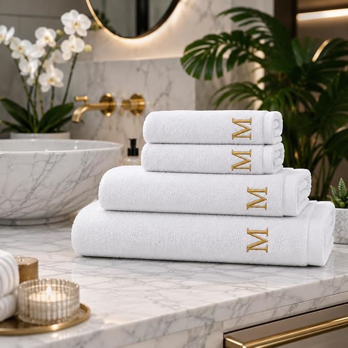 Custom Bath Towels - Customized Turkish Bath Towel - Cotton Towel Set -Monogrammed Towels with Initials Name Embroidery - 3 Pack Towel (White, 3 Pieces - Towel Set)