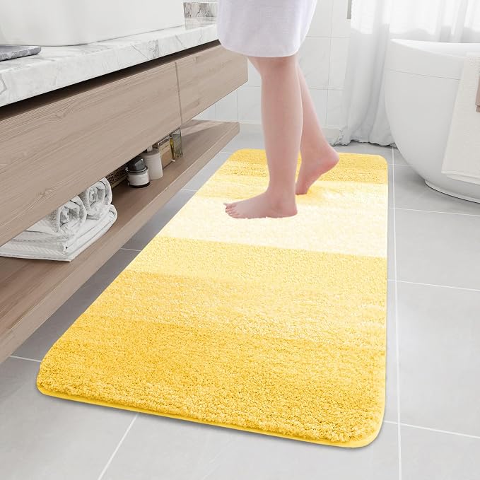 Arotive Microfiber Bathroom Rugs, Shaggy Soft and Absorbent Bath Rug, Thick Plush Machine Washable Dry Bath Mats for Bathroom, Tub and Shower, 59x24, Yellow, Rectangular
