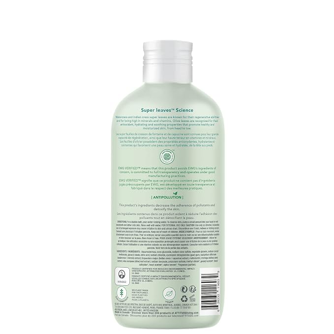 ATTITUDE Bubble Bath, EWG Verified, Plant and Mineral-Based Ingredients, Dermatologically Tested, Vegan and Cruelty-Free Body Care Products, Olive Leaves, 16 Fl Oz (Pack of 2)