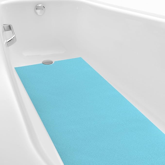 Dunzoom 16" x 40" Non Slip Bathtub Mat with Drain Cut Out Anti Slipping Non Skid Safe Tub Mat Adhesive Peel and Stick Bath Tub Mat PEVA Tub Sticker for Shower Floor Boat Wet Areas(Light Blue)