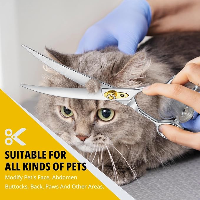 Dream Reach Curved Dog Scissors - 8 Inch Professional Pet Grooming Shears with Adjustable Screw, Curved Shears for Trimming Face and Paws